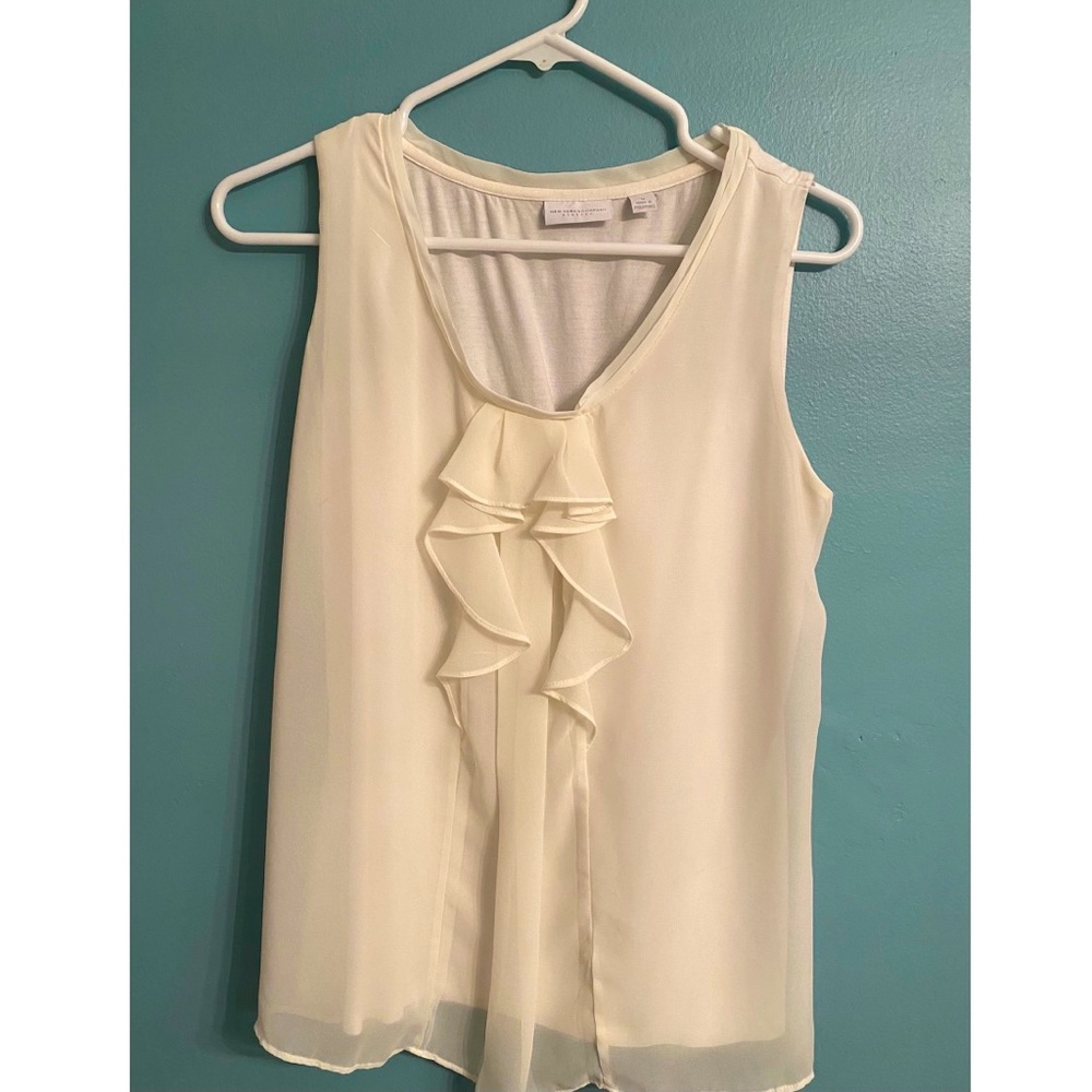 NY&Company White Chiffon Ruffled Blouse